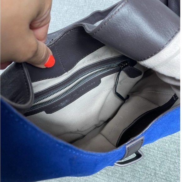 Halston Heritage Bag Womens Hobo Cobalt Blue Suede Brown Leather 2 Toned Slouch - Picture 13 of 15